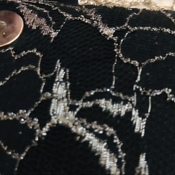 Lord & Taylor Evening bag Elegant Black with Silver Marbling and Silver Chain - Picture 3 of 6